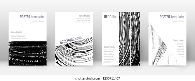 Cover page design template. Geometric brochure layout. Bizarre trendy abstract cover page. Black and white grunge texture background. Optimal poster.