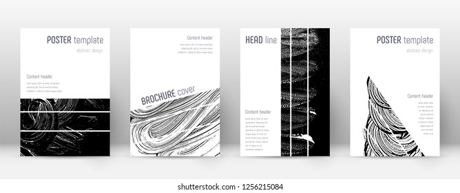 Cover page design template. Geometric brochure layout. Bizarre trendy abstract cover page. Black and white grunge texture background. Lovely poster.