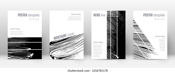 Cover page design template. Geometric brochure layout. Bizarre trendy abstract cover page. Black and white grunge texture background. Pleasing poster.