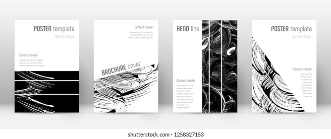 Cover page design template. Geometric brochure layout. Bizarre trendy abstract cover page. Black and white grunge texture background. Fabulous poster.