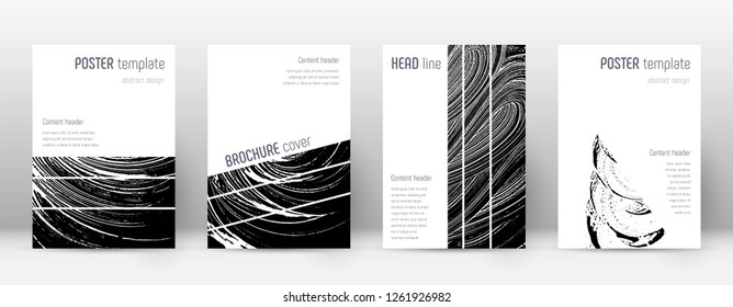 Cover page design template. Geometric brochure layout. Bizarre trendy abstract cover page. Black and white grunge texture background. Graceful poster.