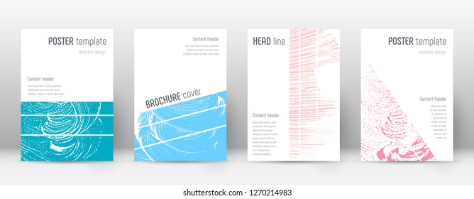 Cover page design template. Geometric brochure layout. Bizarre trendy abstract cover page. Pink and blue grunge texture background. Uncommon poster.