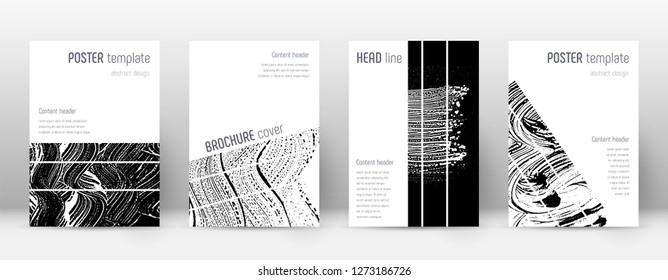 Cover page design template. Geometric brochure layout. Bizarre trendy abstract cover page. Black and white grunge texture background. Favorable poster.