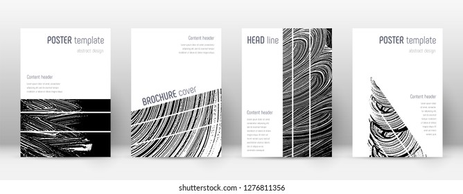 Cover page design template. Geometric brochure layout. Bizarre trendy abstract cover page. Black and white grunge texture background. Great poster.