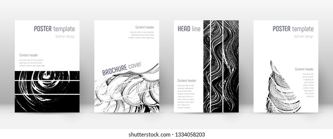 Cover page design template. Geometric brochure layout. Bizarre trendy abstract cover page. Black and white grunge texture background. Splendid poster.