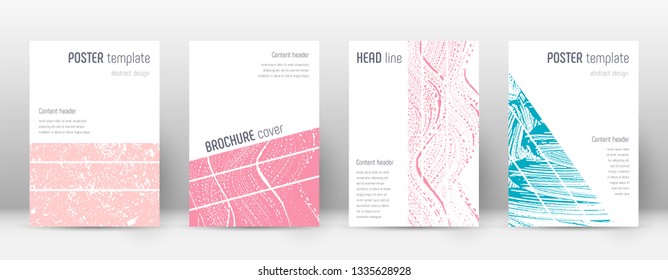 Cover page design template. Geometric brochure layout. Bizarre trendy abstract cover page. Pink and blue grunge texture background. Surprising poster.
