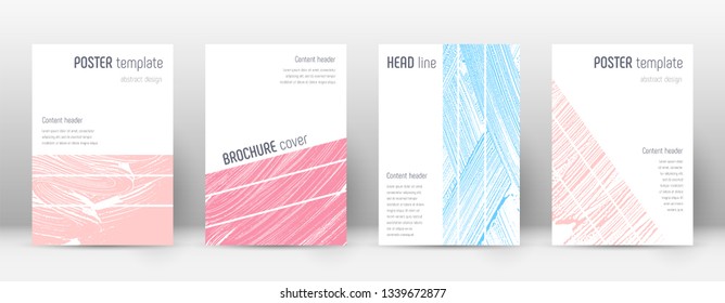 Cover page design template. Geometric brochure layout. Breathtaking trendy abstract cover page. Pink and blue grunge texture background. Admirable poster.