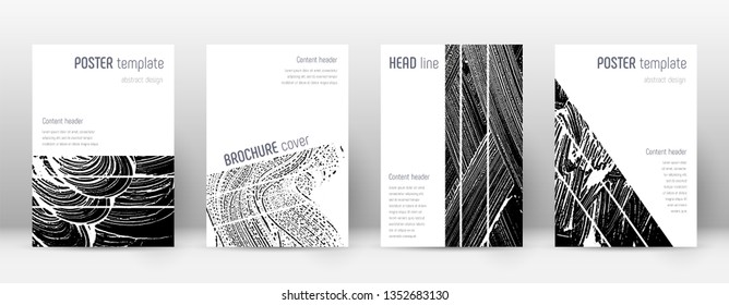 Cover page design template. Geometric brochure layout. Bizarre trendy abstract cover page. Black and white grunge texture background. Impressive poster.