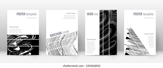 Cover page design template. Geometric brochure layout. Bizarre trendy abstract cover page. Black and white grunge texture background. Resplendent poster.