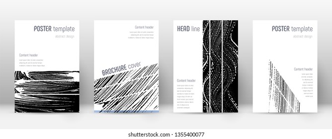 Cover page design template. Geometric brochure layout. Bizarre trendy abstract cover page. Black and white grunge texture background. Fantastic poster.