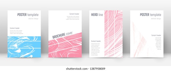 Cover page design template. Geometric brochure layout. Bold trendy abstract cover page. Pink and blue grunge texture background. Fascinating poster.