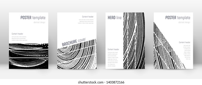 Cover page design template. Geometric brochure layout. Bizarre trendy abstract cover page. Black and white grunge texture background. Immaculate poster.