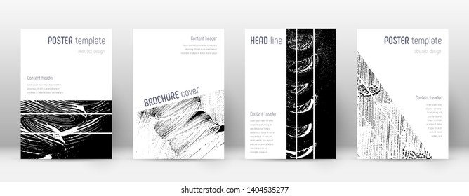 Cover page design template. Geometric brochure layout. Bizarre trendy abstract cover page. Black and white grunge texture background. Gorgeous poster.