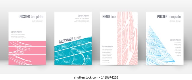 Cover page design template. Geometric brochure layout. Breathtaking trendy abstract cover page. Pink and blue grunge texture background. Delicate poster.