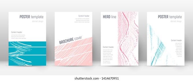 Cover page design template. Geometric brochure layout. Bold trendy abstract cover page. Pink and blue grunge texture background. Interesting poster.