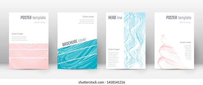 Cover page design template. Geometric brochure layout. Breathtaking trendy abstract cover page. Pink and blue grunge texture background. Artistic poster.