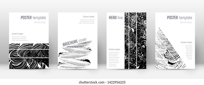 Cover page design template. Geometric brochure layout. Bizarre trendy abstract cover page. Black and white grunge texture background. Outstanding poster.