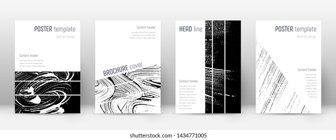 Cover page design template. Geometric brochure layout. Bizarre trendy abstract cover page. Black and white grunge texture background. Overwhelming poster.