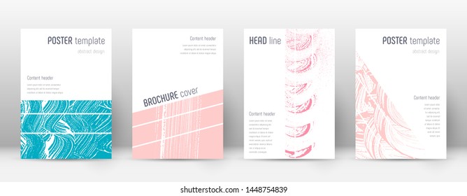 Cover page design template. Geometric brochure layout. Bold trendy abstract cover page. Pink and blue grunge texture background. Ecstatic poster.