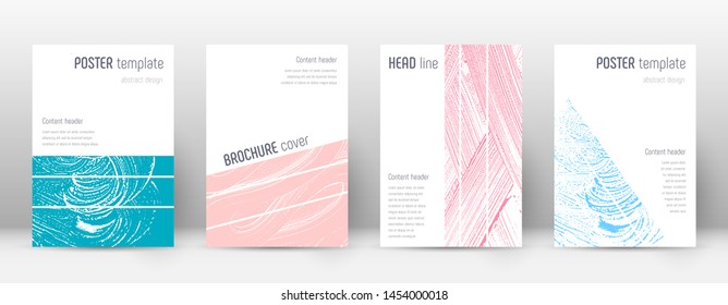 Cover page design template. Geometric brochure layout. Bold trendy abstract cover page. Pink and blue grunge texture background. Classy poster.