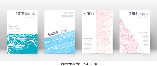 Cover page design template. Geometric brochure layout. Bizarre trendy abstract cover page. Pink and blue grunge texture background. Tempting poster.