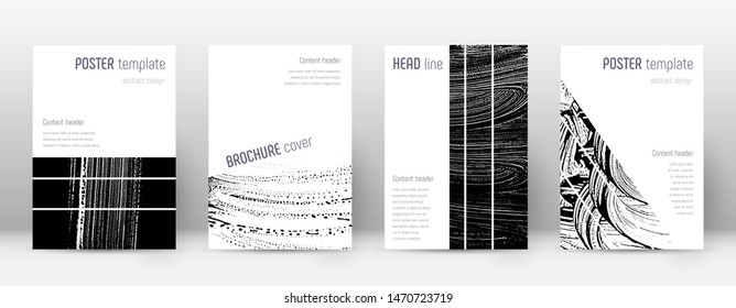 Cover page design template. Geometric brochure layout. Bizarre trendy abstract cover page. Black and white grunge texture background. Fetching poster.