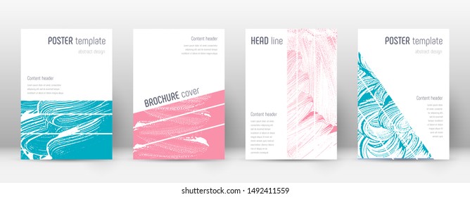 Cover page design template. Geometric brochure layout. Breathtaking trendy abstract cover page. Pink and blue grunge texture background. Elegant poster.