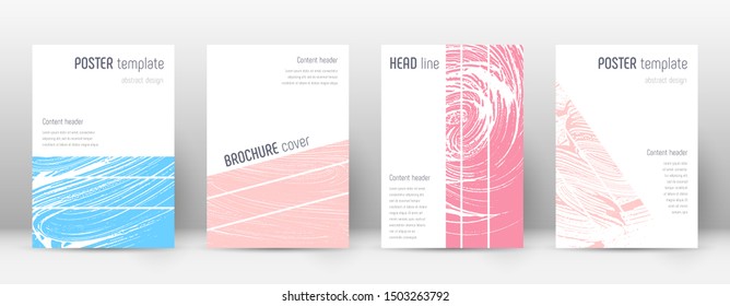 Cover page design template. Geometric brochure layout. Bold trendy abstract cover page. Pink and blue grunge texture background. Alluring poster.