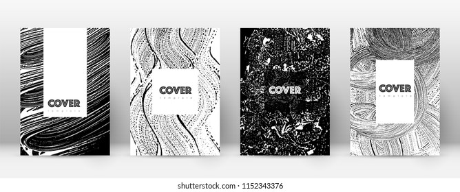 Cover page design template. Hipster brochure layout. Breathtaking trendy abstract cover page. Black and white grunge texture background. Fetching poster.