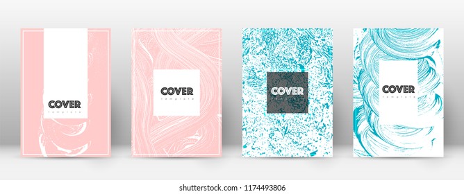 Cover page design template. Hipster brochure layout. Captivating trendy abstract cover page. Pink and blue grunge texture background. Enchanting poster.