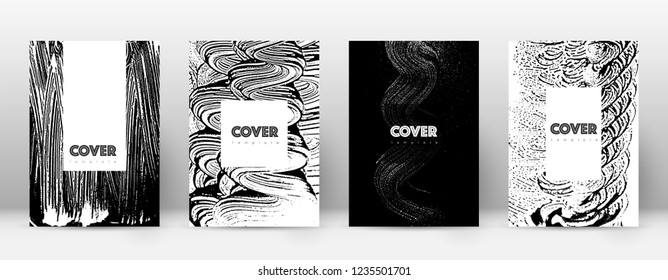 Cover page design template. Hipster brochure layout. Breathtaking trendy abstract cover page. Black and white grunge texture background. Indelible poster.