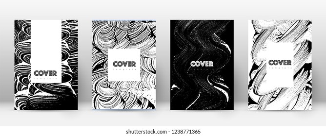 Cover page design template. Hipster brochure layout. Breathtaking trendy abstract cover page. Black and white grunge texture background. Extraordinary poster.