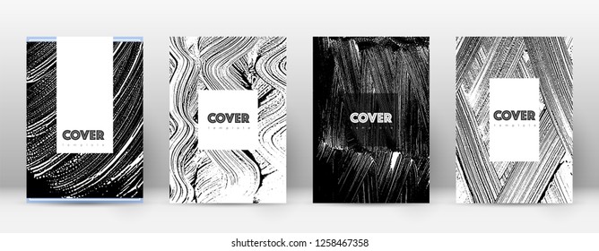 Cover page design template. Hipster brochure layout. Breathtaking trendy abstract cover page. Black and white grunge texture background. Marvelous poster.