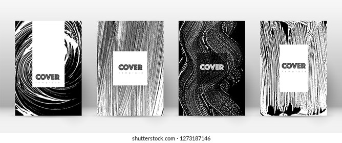 Cover page design template. Hipster brochure layout. Breathtaking trendy abstract cover page. Black and white grunge texture background. Exotic poster.