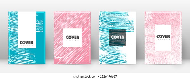 Cover page design template. Hipster brochure layout. Breathtaking trendy abstract cover page. Pink and blue grunge texture background. Unique poster.