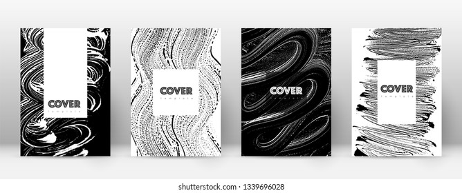 Cover page design template. Hipster brochure layout. Breathtaking trendy abstract cover page. Black and white grunge texture background. Rare poster.