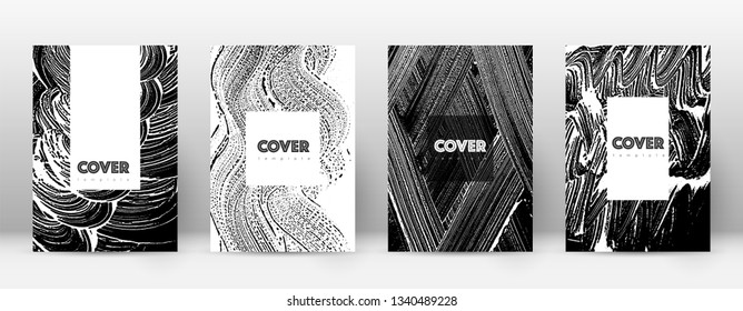 Cover page design template. Hipster brochure layout. Breathtaking trendy abstract cover page. Black and white grunge texture background. Ideal poster.