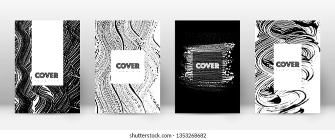 Cover page design template. Hipster brochure layout. Breathtaking trendy abstract cover page. Black and white grunge texture background. Fancy poster.