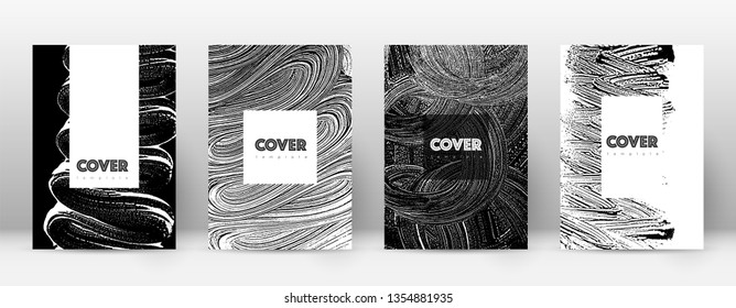 Cover page design template. Hipster brochure layout. Breathtaking trendy abstract cover page. Black and white grunge texture background. Magnetic poster.