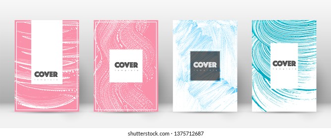 Cover page design template. Hipster brochure layout. Breathtaking trendy abstract cover page. Pink and blue grunge texture background. Uncommon poster.