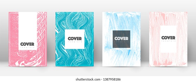 Cover page design template. Hipster brochure layout. Breathtaking trendy abstract cover page. Pink and blue grunge texture background. Valuable poster.