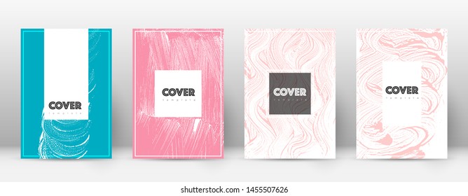 Cover page design template. Hipster brochure layout. Brilliant trendy abstract cover page. Pink and blue grunge texture background. Uncommon poster.