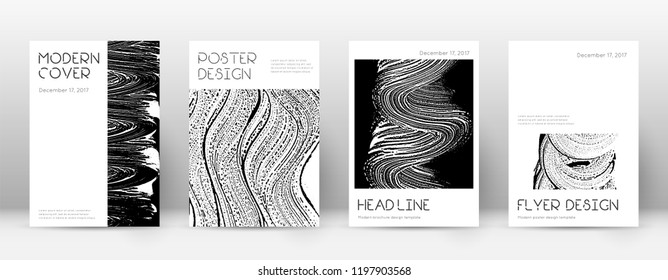 Cover page design template. Minimal brochure layout. Captivating trendy abstract cover page. Black and white grunge texture background. Original poster.