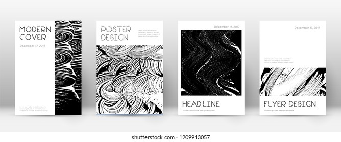 Cover page design template. Minimal brochure layout. Captivating trendy abstract cover page. Black and white grunge texture background. Exotic poster.