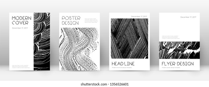 Cover page design template. Minimal brochure layout. Captivating trendy abstract cover page. Black and white grunge texture background. Graceful poster.