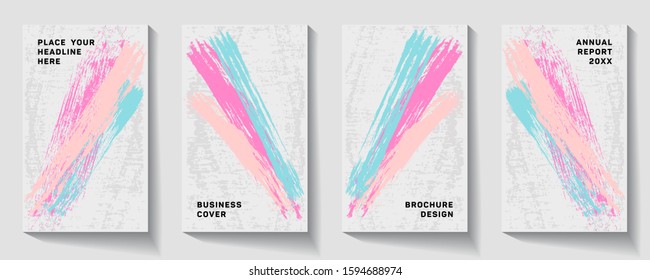 Cover page design template. Minimal brochure layout. Captivating trendy abstract cover page. Pink and blue grunge texture background. Wondrous poster.