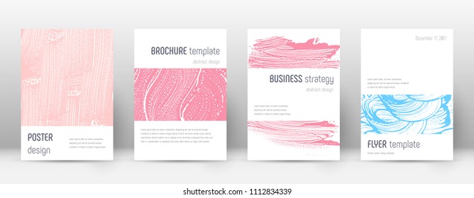 Cover page design template. Minimalistic brochure layout. Classy trendy abstract cover page. Pink and blue grunge texture background. Fascinating poster.