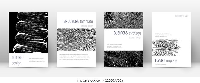 Cover page design template. Minimalistic brochure layout. Classic trendy abstract cover page. Black and white grunge texture background. Indelible poster.