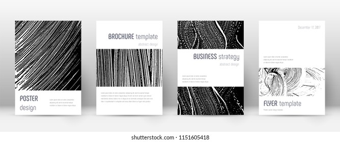 Cover page design template. Minimalistic brochure layout. Classic trendy abstract cover page. Black and white grunge texture background. Posh poster.