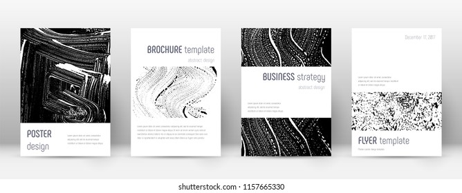 Cover page design template. Minimalistic brochure layout. Classic trendy abstract cover page. Black and white grunge texture background. Magnificent poster.